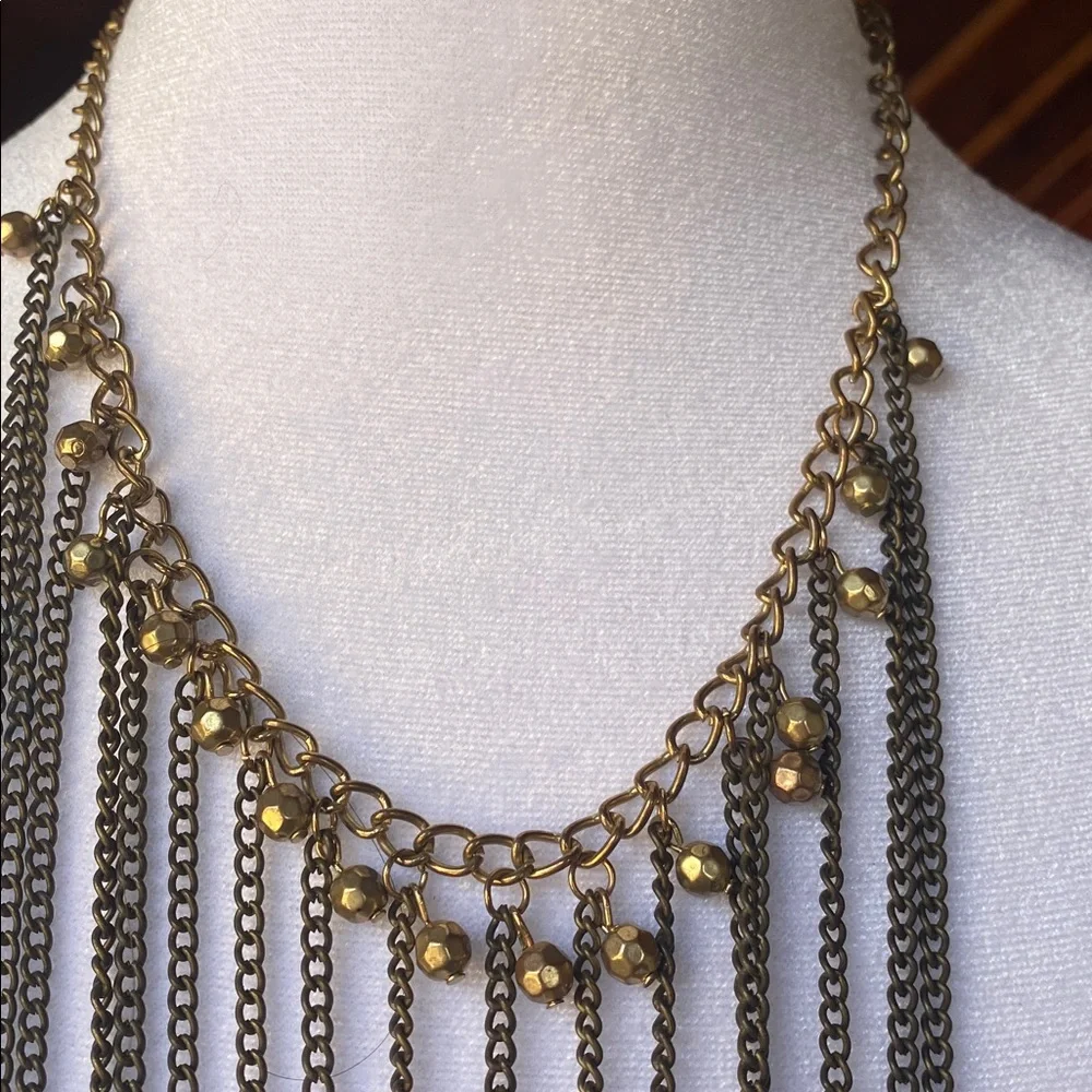 Elegant Vintage Gold and Black tone Fringe Bib Necklace - Picture 3 of 4